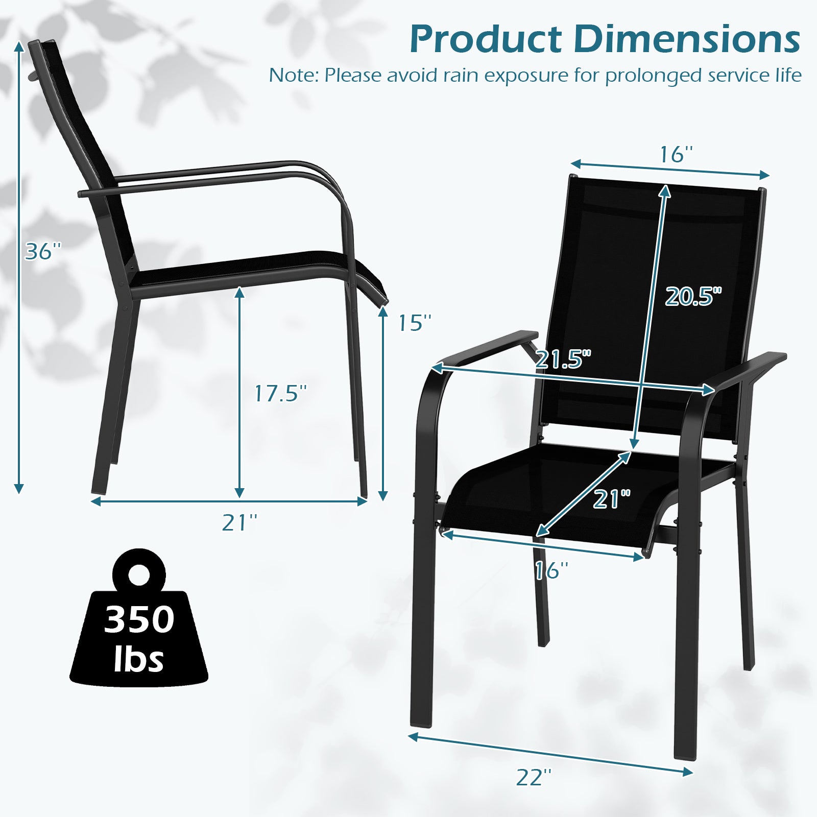 Patio Dining Chairs Set of 2/4/6 Stackable Outdoor Armchairs with Metal Frame-Set of 2 Patio Dining Chairs at Gallery Canada