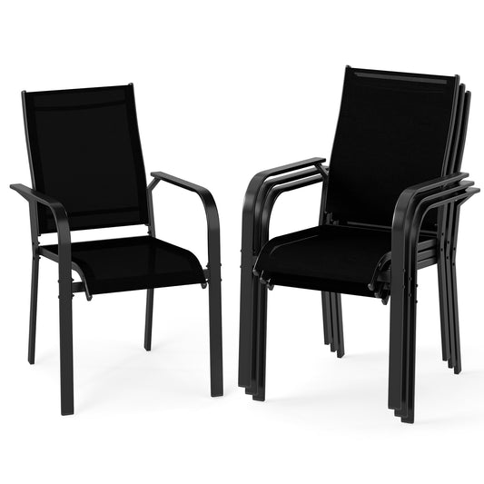 Patio Dining Chairs Set of 2/4/6 Stackable Outdoor Armchairs with Metal Frame-Set of 4 Patio Dining Chairs Options at Gallery Canada