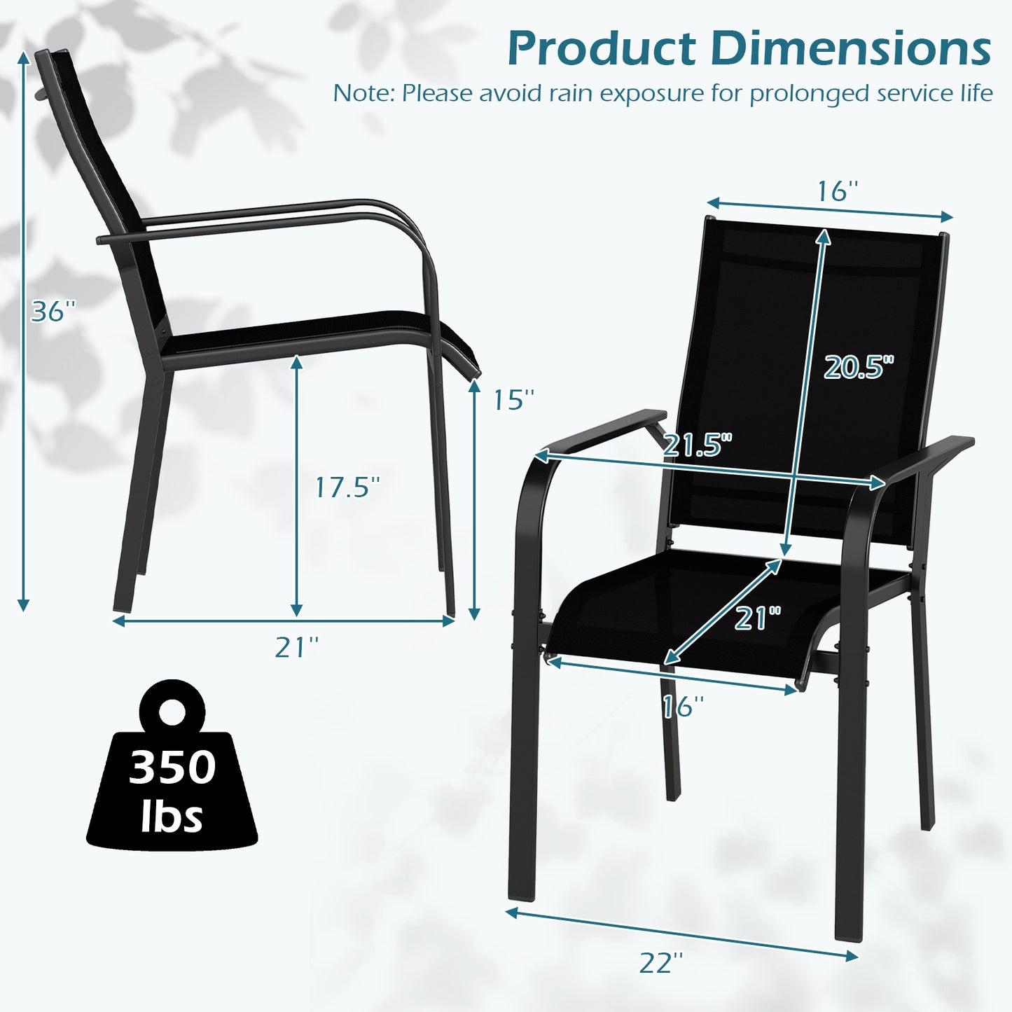 Patio Dining Chairs Set of 2/4/6 Stackable Outdoor Armchairs with Metal Frame-Set of 6 Patio Dining Chairs at Gallery Canada