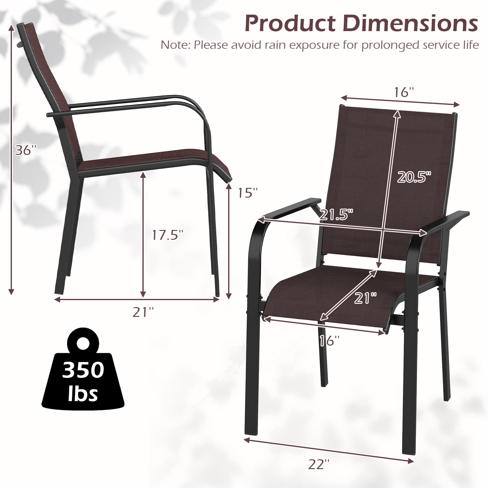 Patio Dining Chairs Set of 2/4/6 Stackable Outdoor Armchairs-Set of 2, Coffee Patio Dining Chairs at Gallery Canada