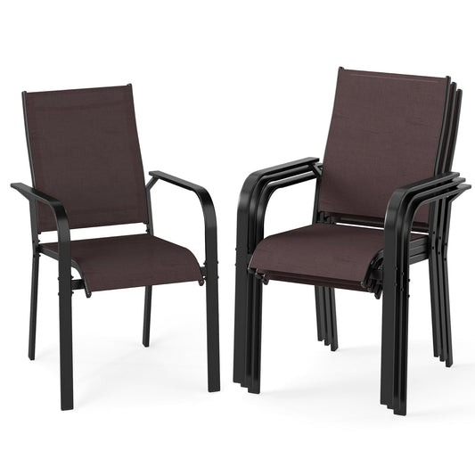 Patio Dining Chairs Set of 2/4/6 Stackable Outdoor Armchairs-Set of 4, Coffee Patio Dining Chairs Coffee at Gallery Canada