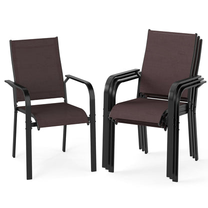 Patio Dining Chairs Set of 2/4/6 Stackable Outdoor Armchairs-Set of 4, Coffee Patio Dining Chairs at Gallery Canada