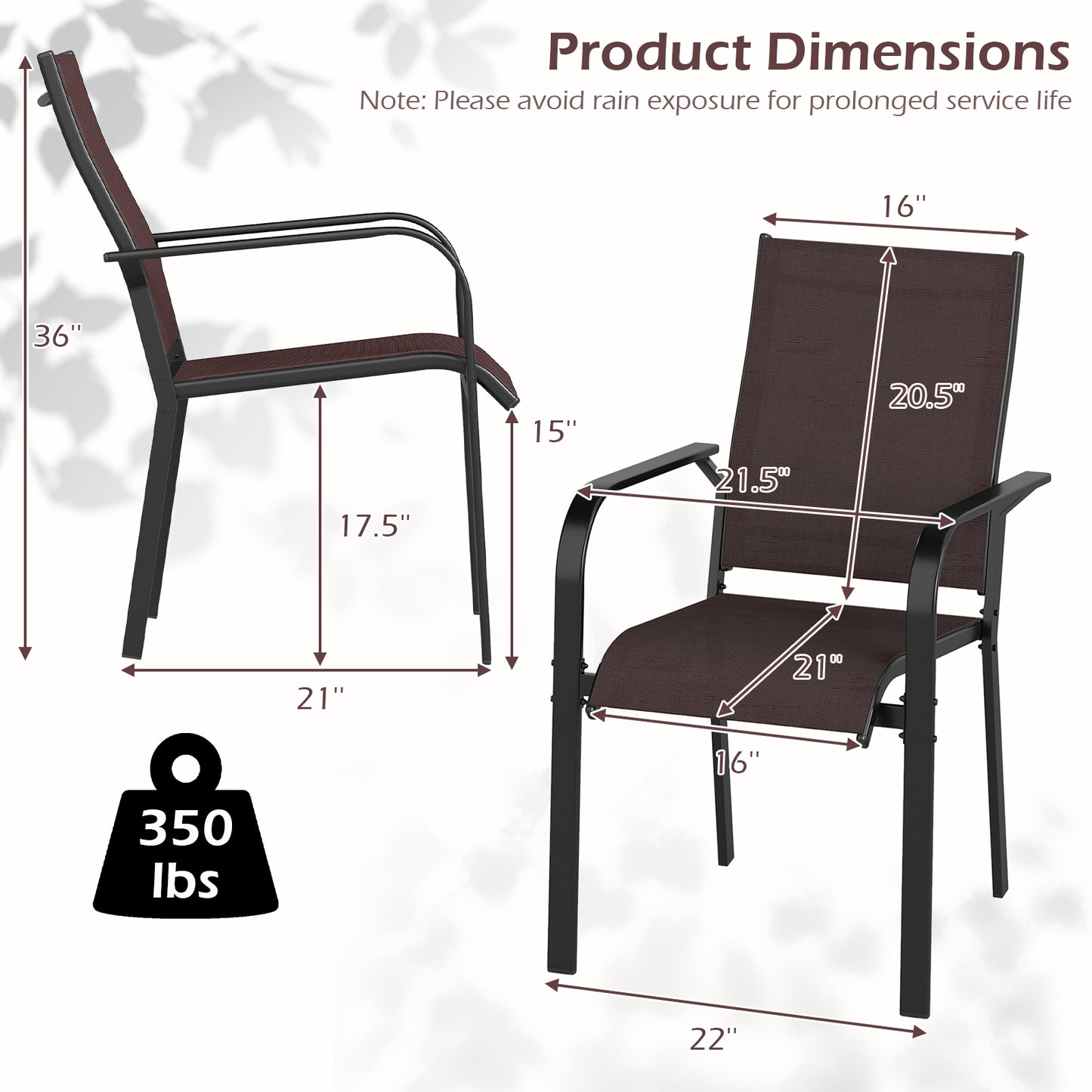 Patio Dining Chairs Set of 2/4/6 Stackable Outdoor Armchairs-Set of 4, Coffee Patio Dining Chairs at Gallery Canada