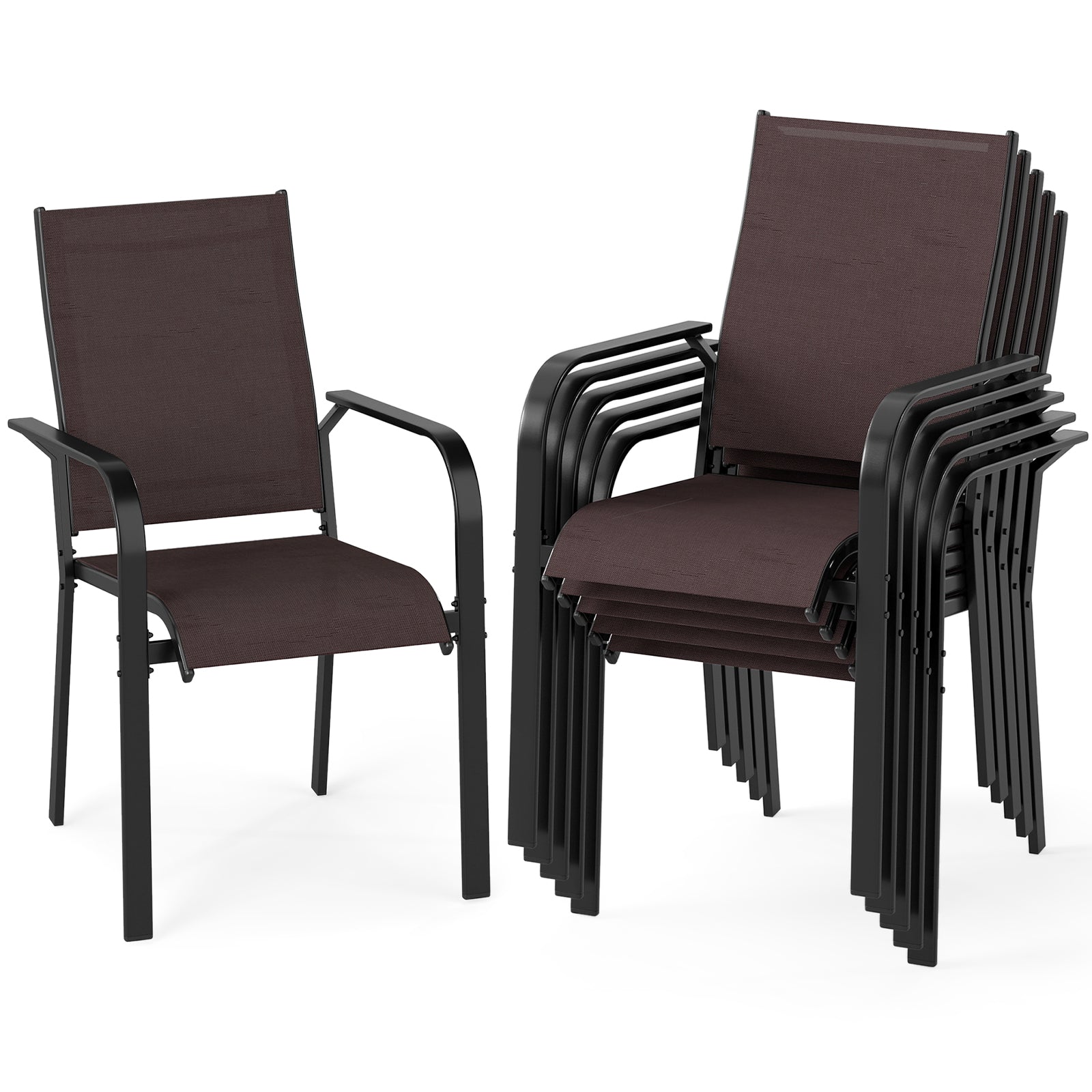 Patio Dining Chairs Set of 2/4/6 Stackable Outdoor Armchairs-Set of 6, Coffee Patio Dining Chairs Coffee at Gallery Canada