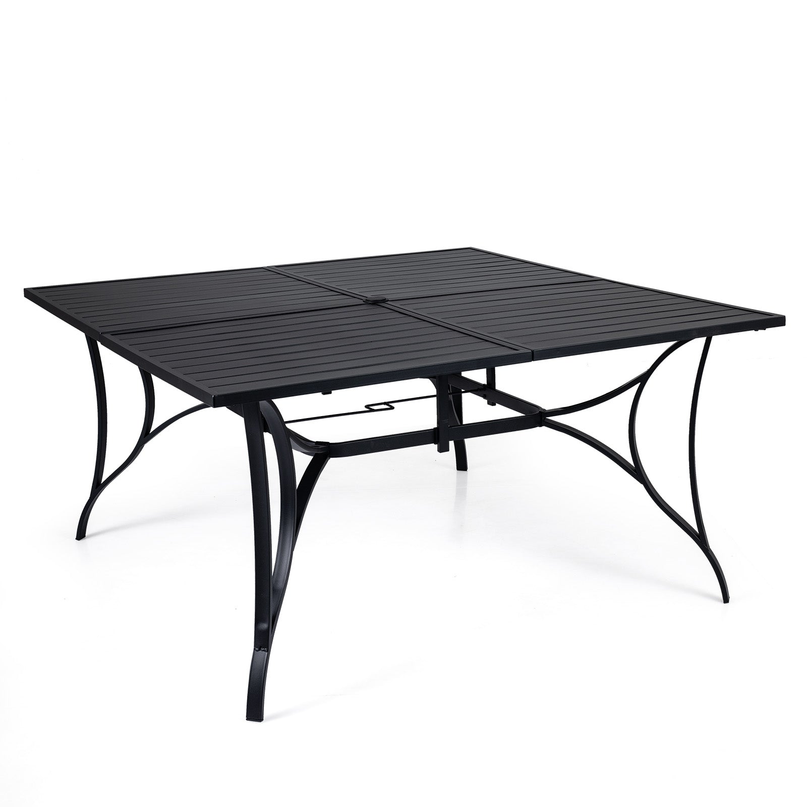 Patio Dining Table For 8, With Umbrella Hole, Black