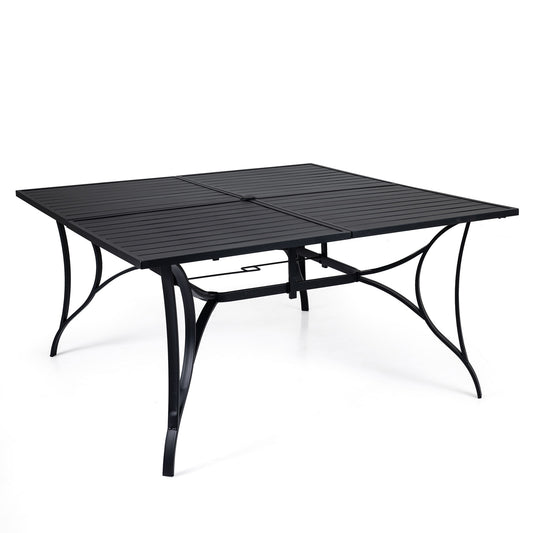 Patio Dining Table For 8, With Umbrella Hole, Black