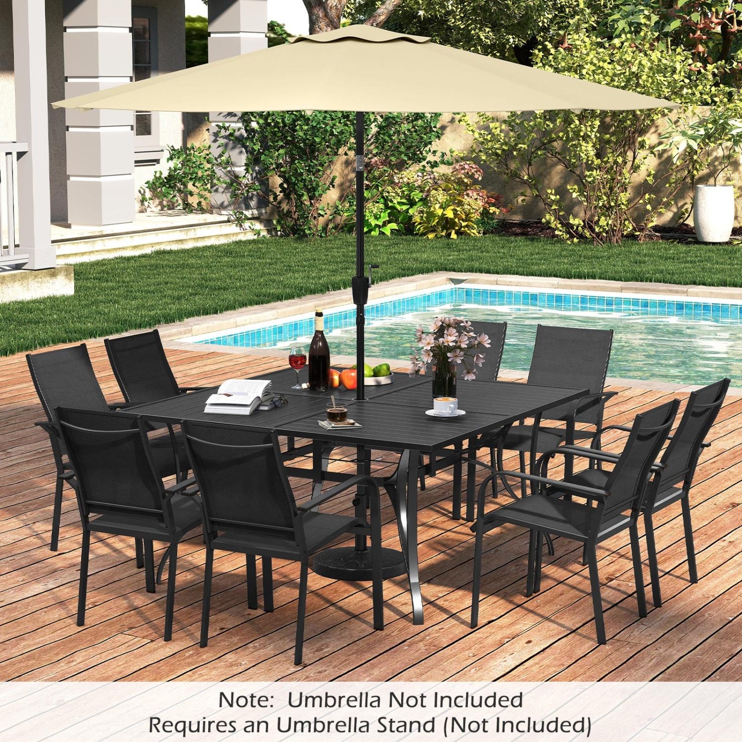 Patio Dining Table For 8, With Umbrella Hole, Black Patio Dining Tables at Gallery Canada