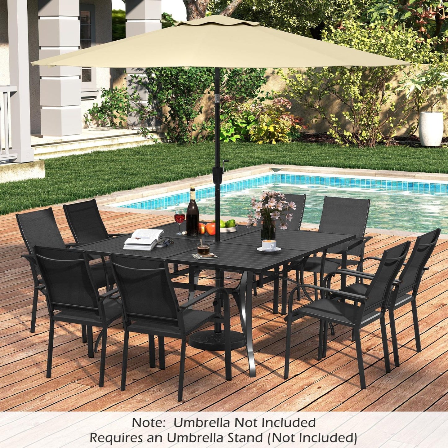 Patio Dining Table For 8, With Umbrella Hole, Black Patio Dining Tables at Gallery Canada