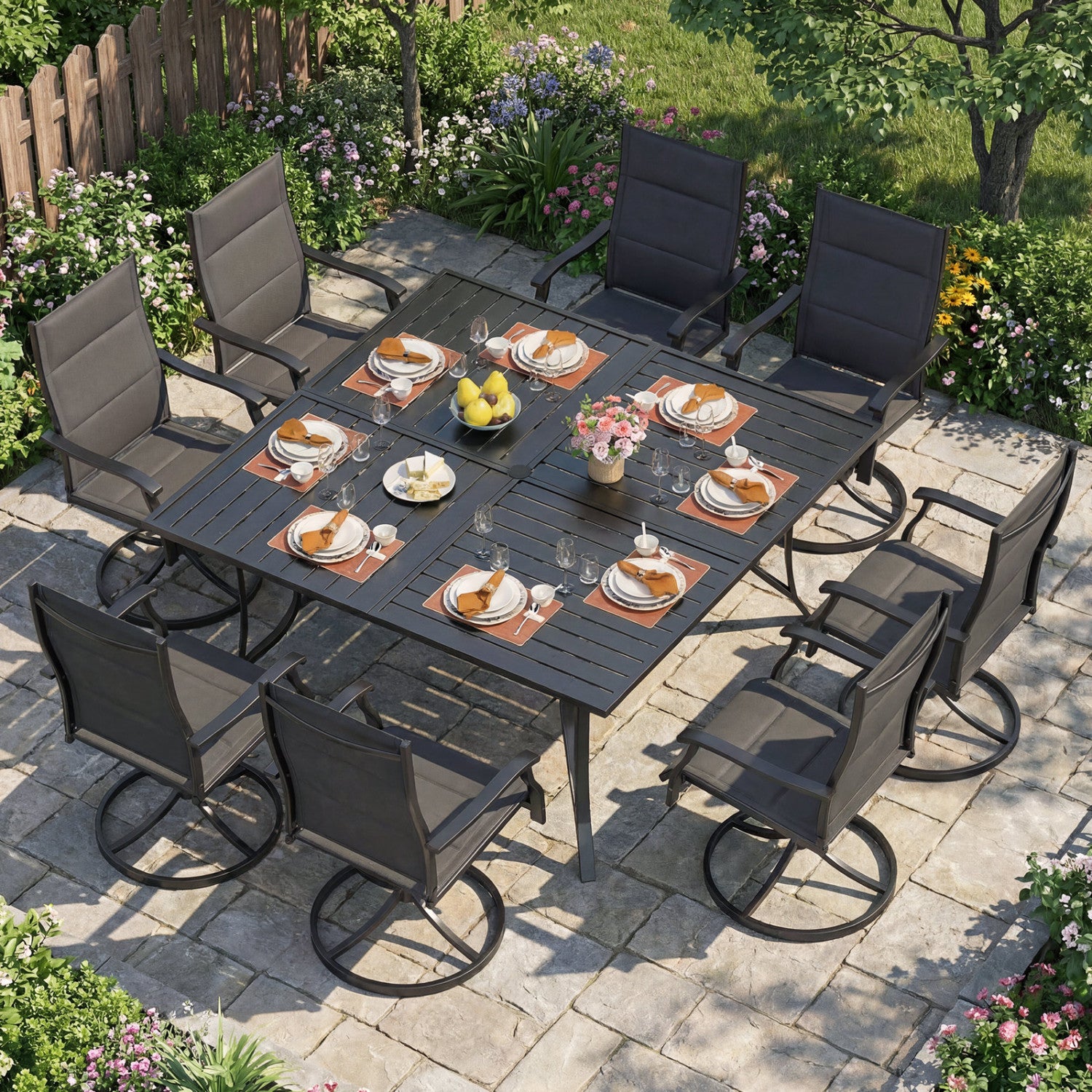 Patio Dining Table For 8, With Umbrella Hole, Black Patio Dining Tables at Gallery Canada