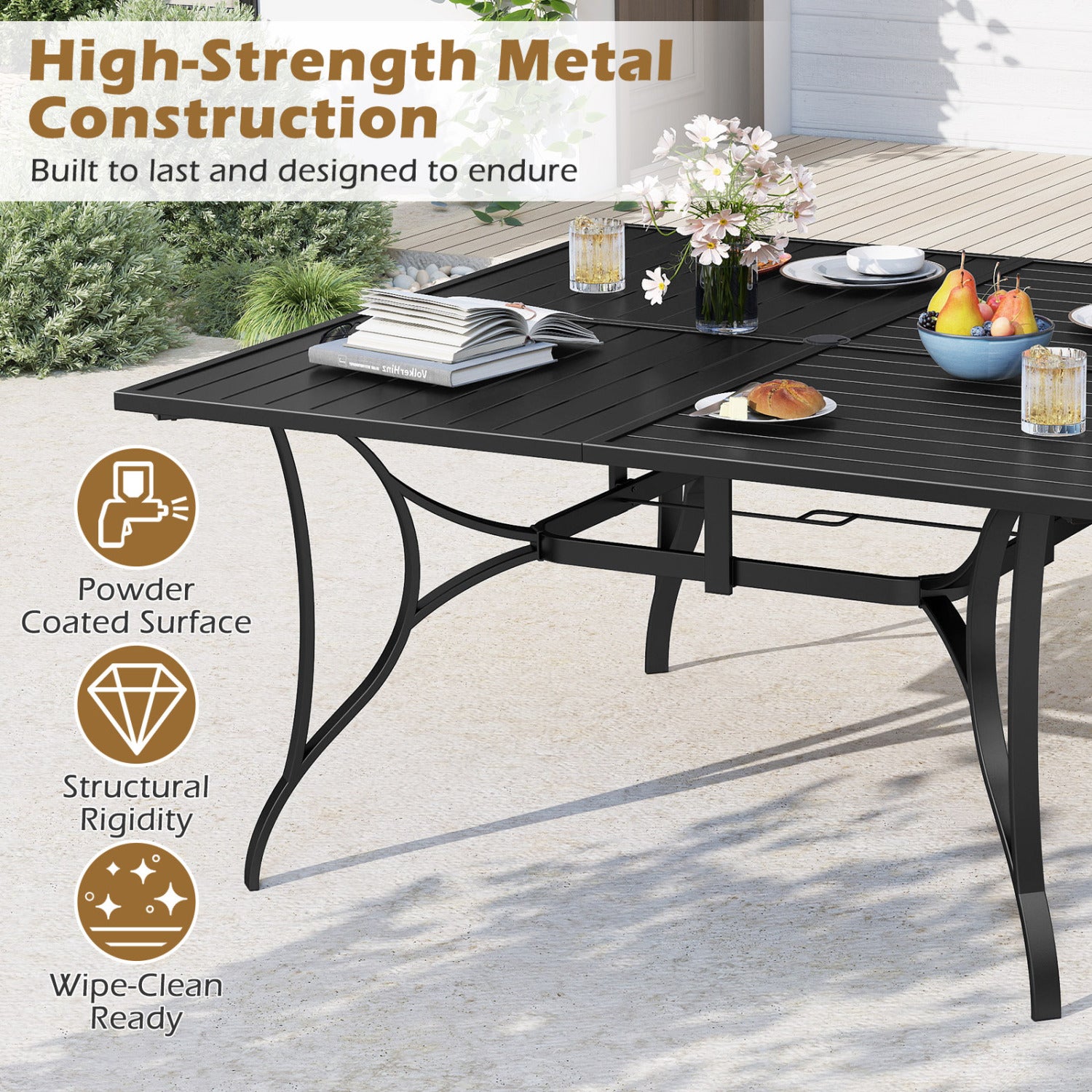 Patio Dining Table For 8, With Umbrella Hole, Black Patio Dining Tables at Gallery Canada