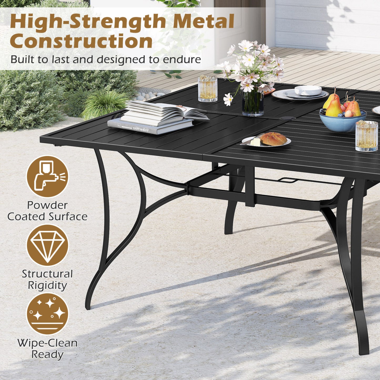 Patio Dining Table For 8, With Umbrella Hole, Black Patio Dining Tables at Gallery Canada