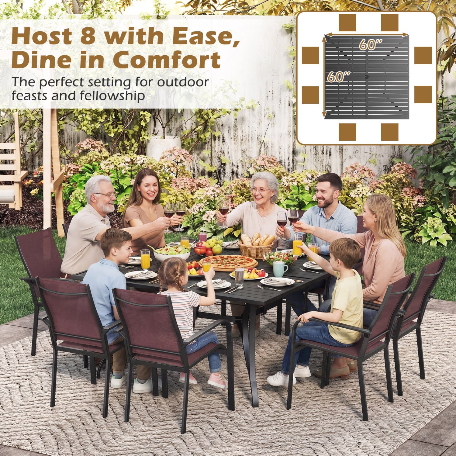 Patio Dining Table For 8, With Umbrella Hole, Black Patio Dining Tables at Gallery Canada