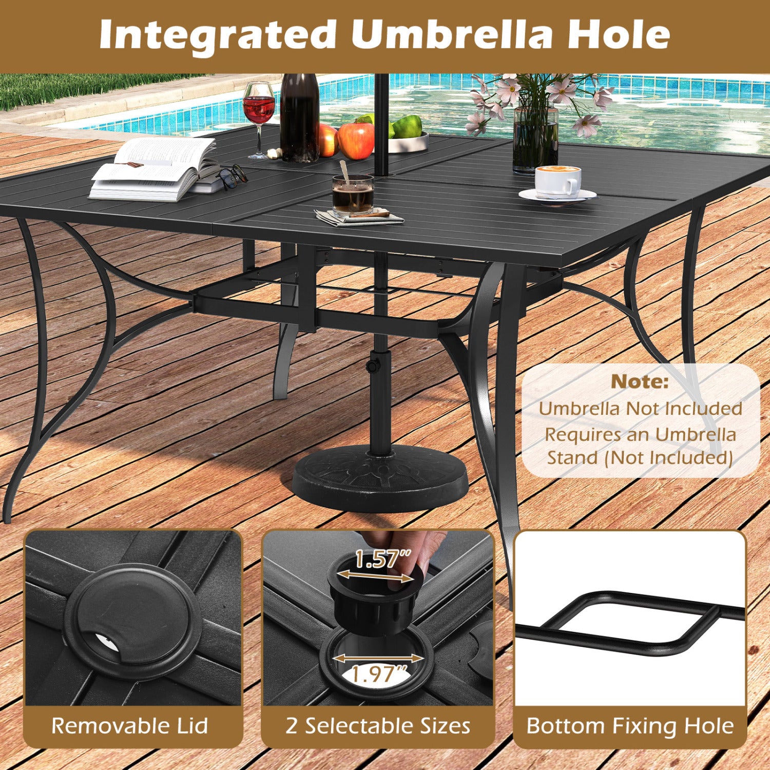 Patio Dining Table For 8, With Umbrella Hole, Black Patio Dining Tables at Gallery Canada