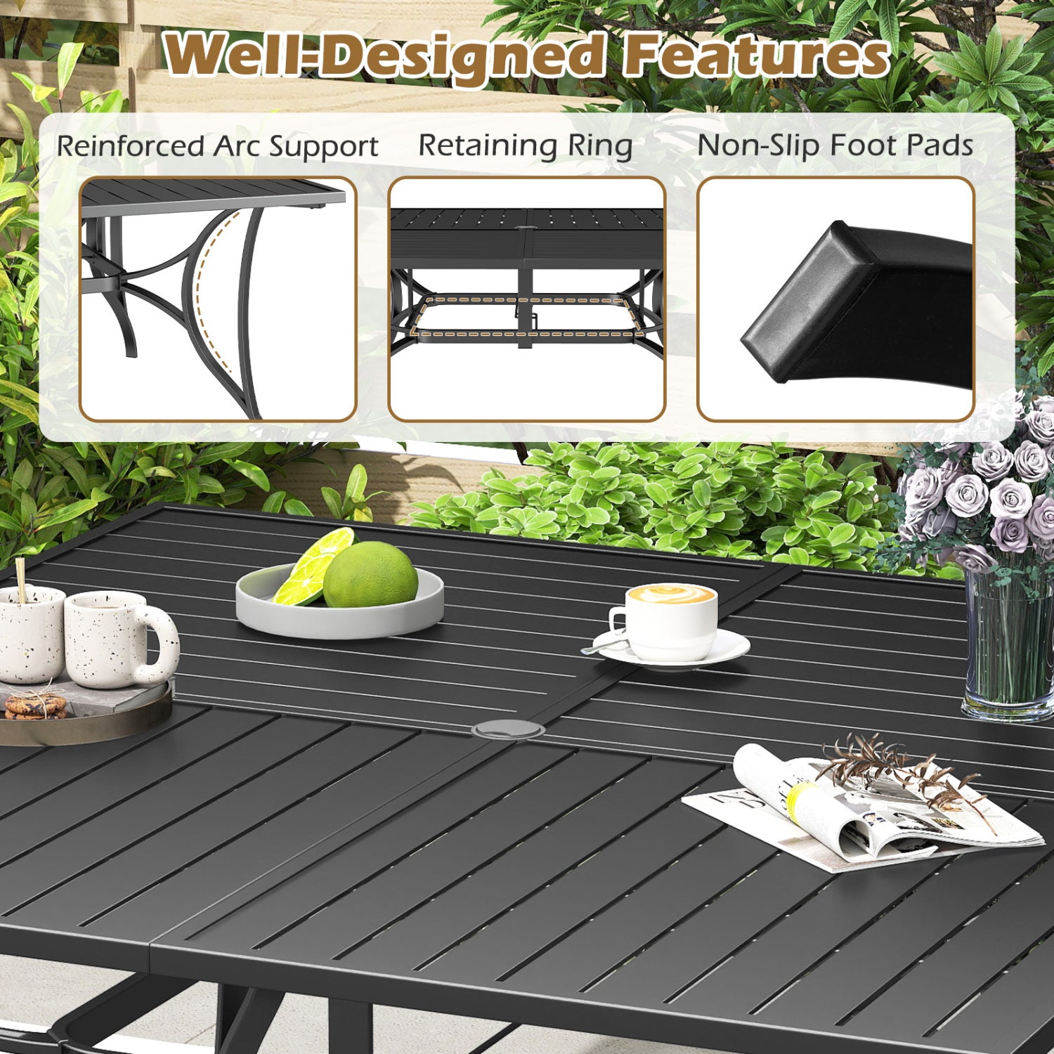 Patio Dining Table For 8, With Umbrella Hole, Black Patio Dining Tables at Gallery Canada