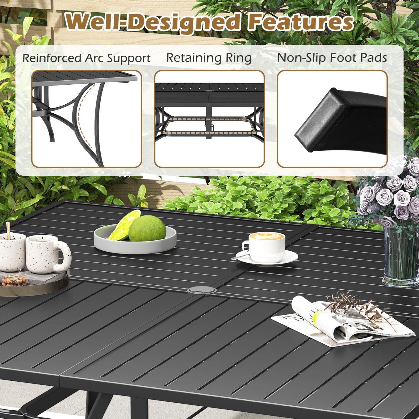 Patio Dining Table For 8, With Umbrella Hole, Black Patio Dining Tables at Gallery Canada