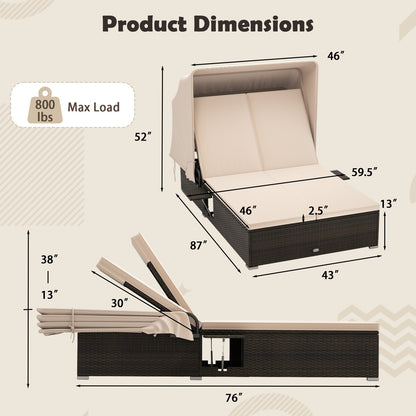 Patio Double Chaise Lounge with Shade Cushions and Folding Side Trays, Beige Outdoor Chaise Lounges at Gallery Canada