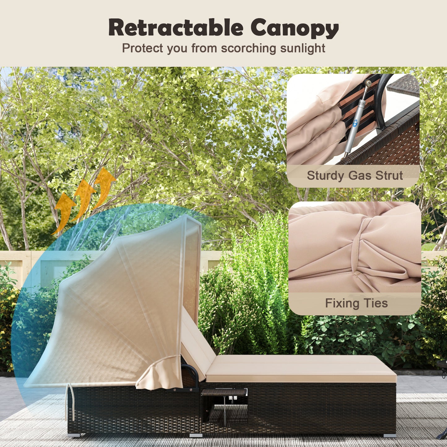 Double Chaise Lounge With Shade Cushions, Folding Side Trays, Beige Outdoor Chaise Lounges at Gallery Canada