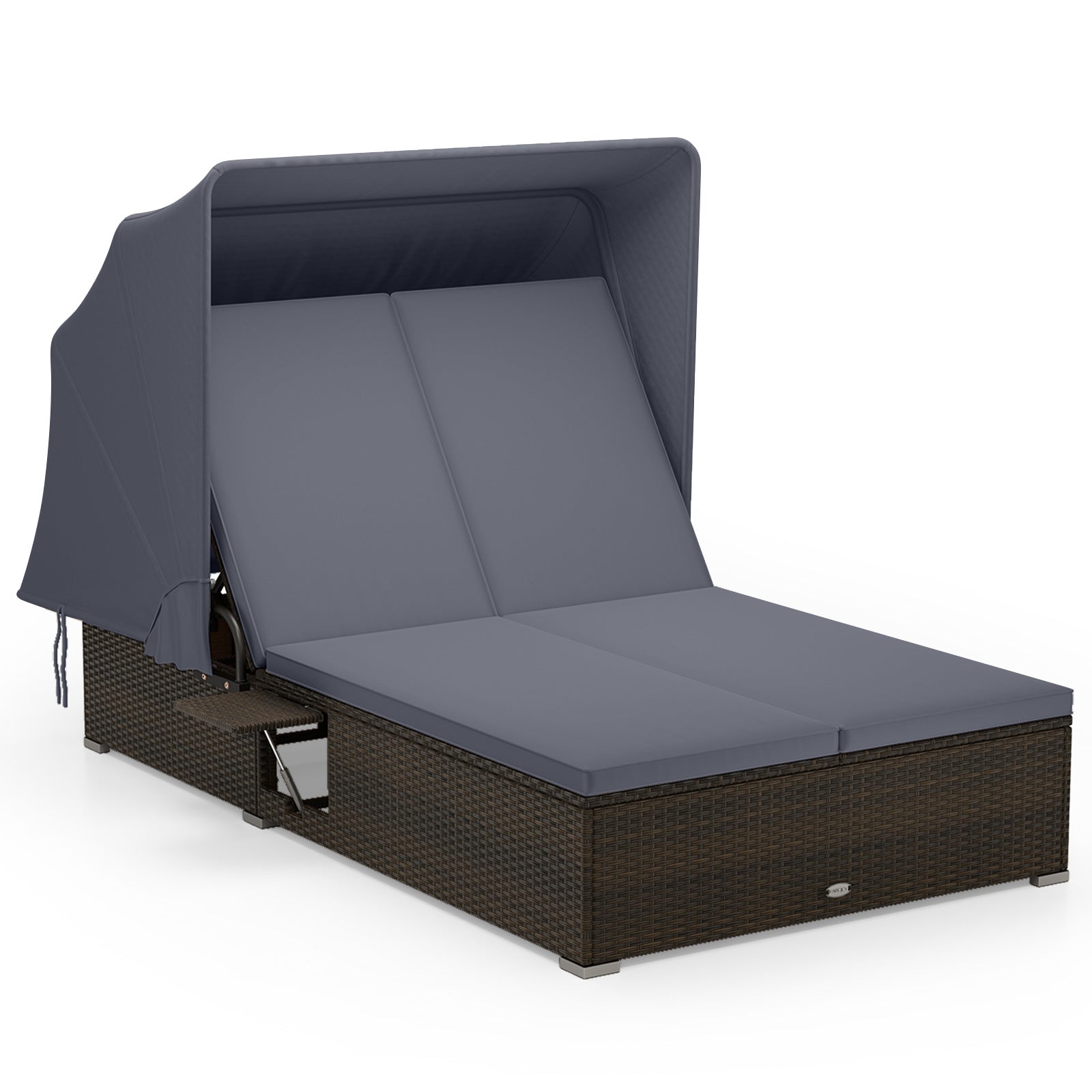 Patio Double Chaise Lounge with Shade Cushions and Folding Side Trays, Gray Outdoor Chaise Lounges at Gallery Canada