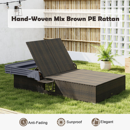 Patio Double Chaise Lounge with Shade Cushions and Folding Side Trays, Gray Outdoor Chaise Lounges at Gallery Canada