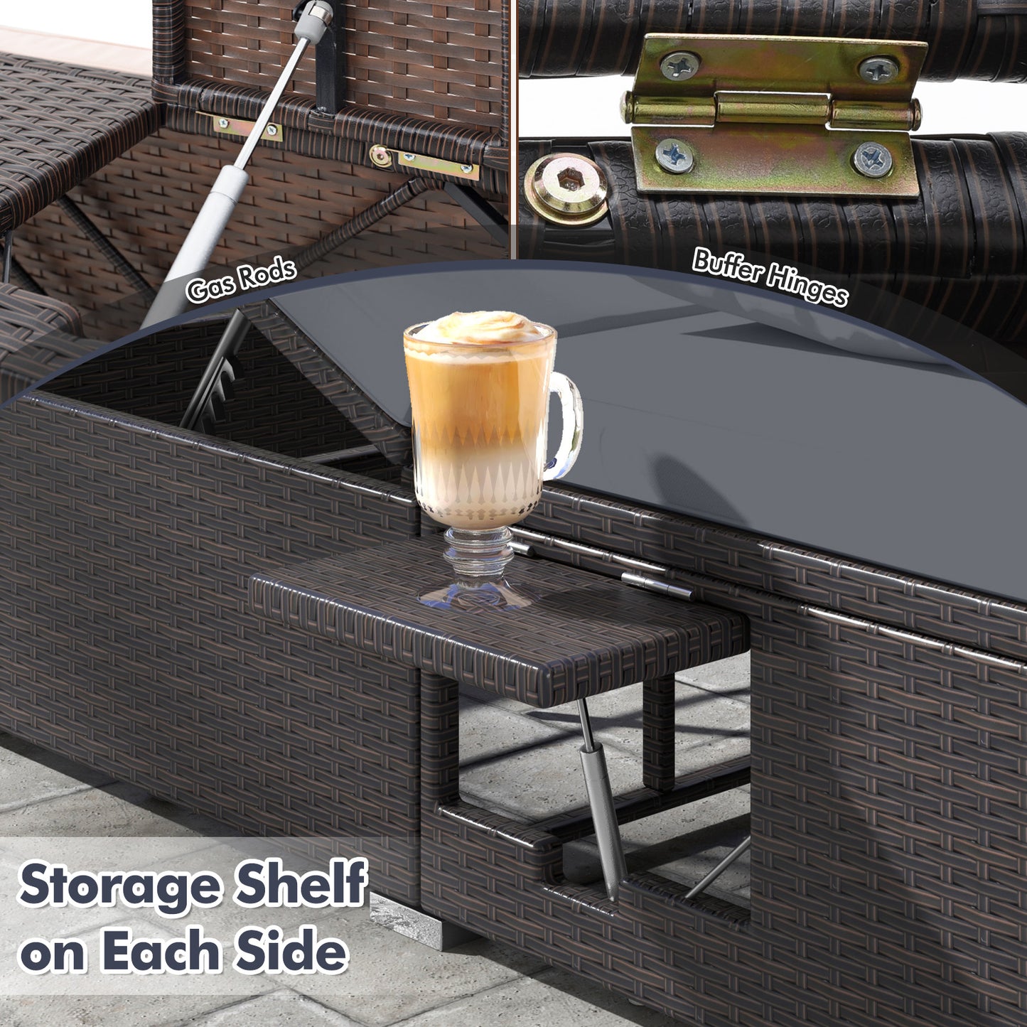 Patio Double Chaise Lounge with Cushions and Folding Side Trays, Gray Outdoor Chaise Lounges at Gallery Canada