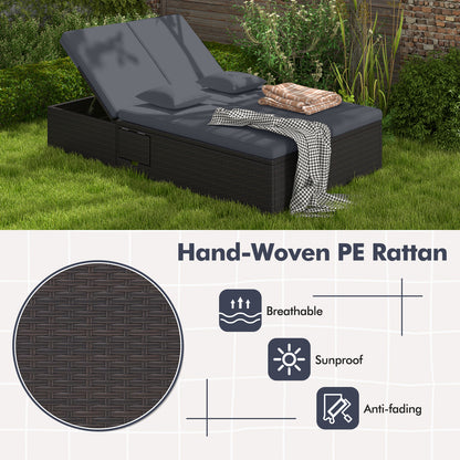 Patio Double Chaise Lounge with Cushions and Folding Side Trays, Gray Outdoor Chaise Lounges at Gallery Canada