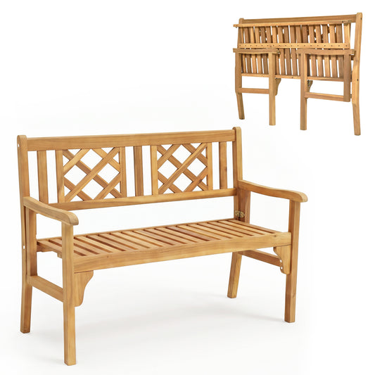 Patio Foldable Bench, Curved Backrest Armrest, Natural Outdoor Benches Natural at Gallery Canada