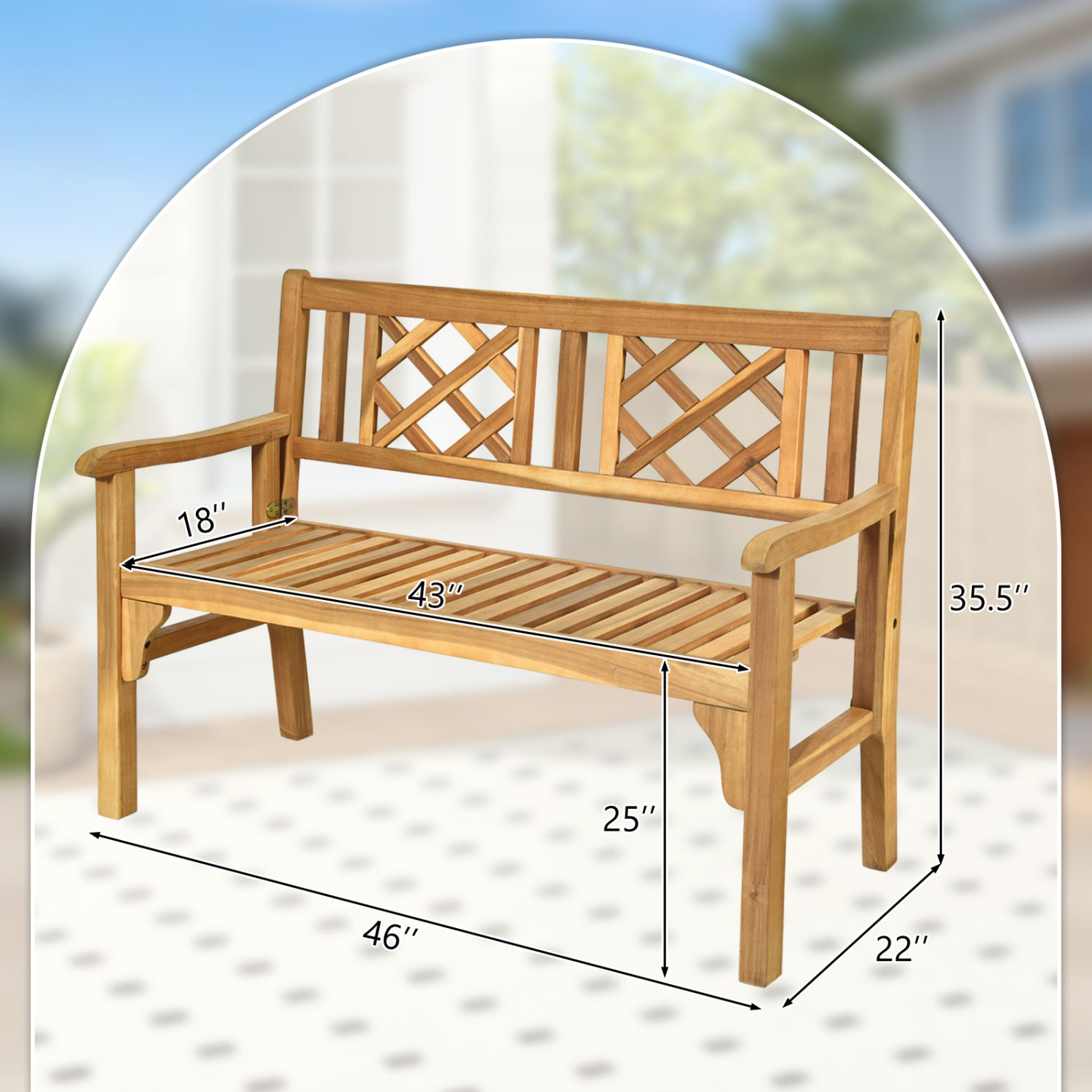 Patio Foldable Bench, Curved Backrest Armrest, Natural Outdoor Benches at Gallery Canada