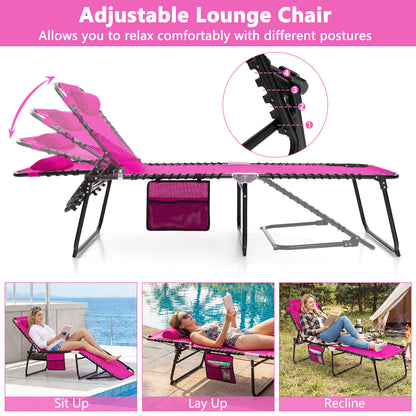 Foldable Recline Lounge Chair, Adjustable Backrest, Footrest, Pink Outdoor Chaise Lounges at Gallery Canada