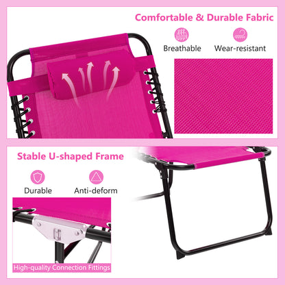 Foldable Recline Lounge Chair, Adjustable Backrest, Footrest, Pink Outdoor Chaise Lounges at Gallery Canada