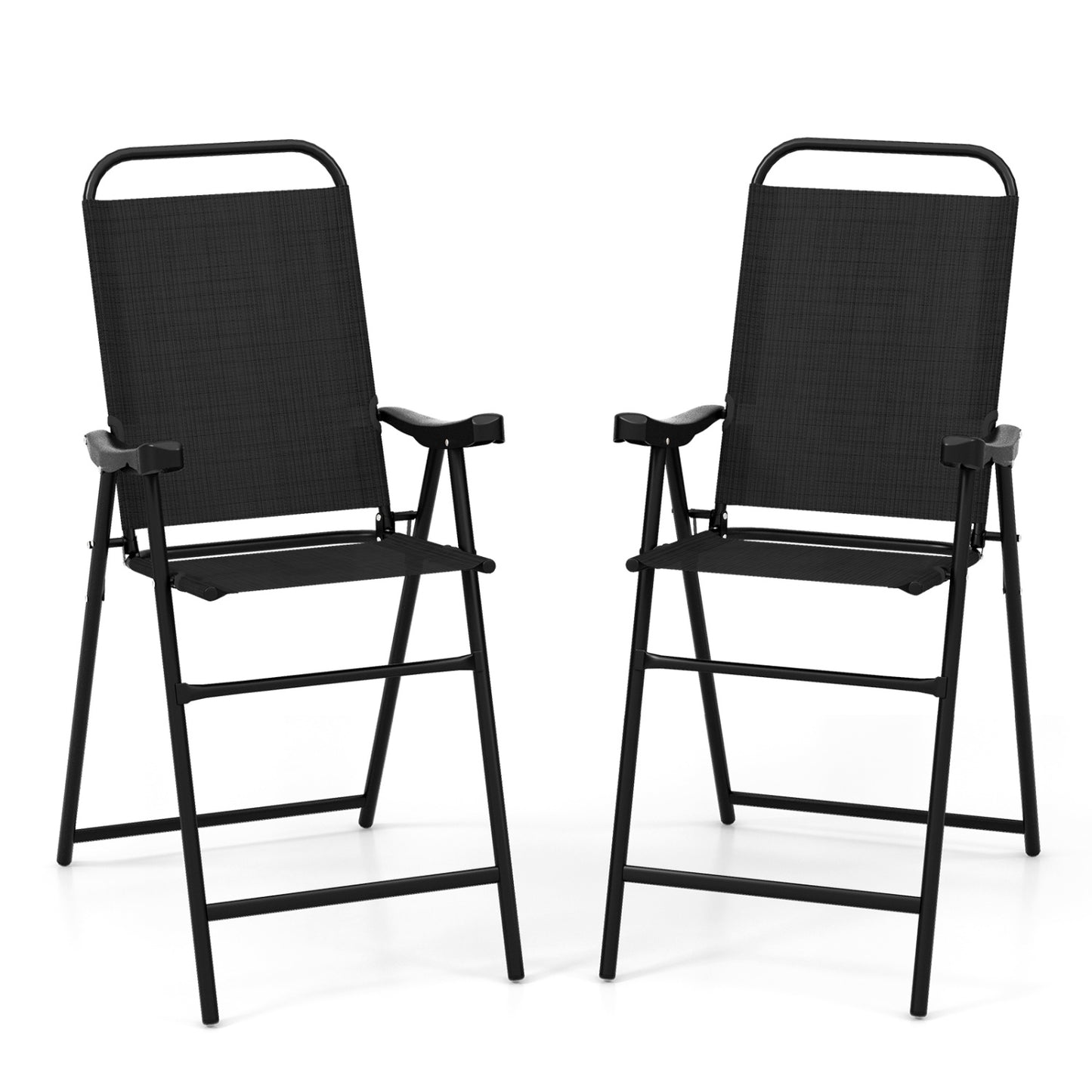 Folding Bar Stool Set of 2, Metal Frame with Footrest, Black