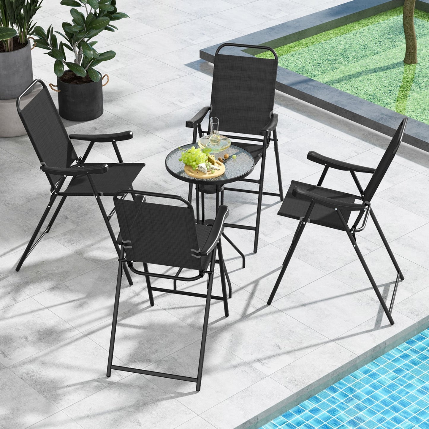 Tabouret de bar pliant pour patio, lot de 4, noir