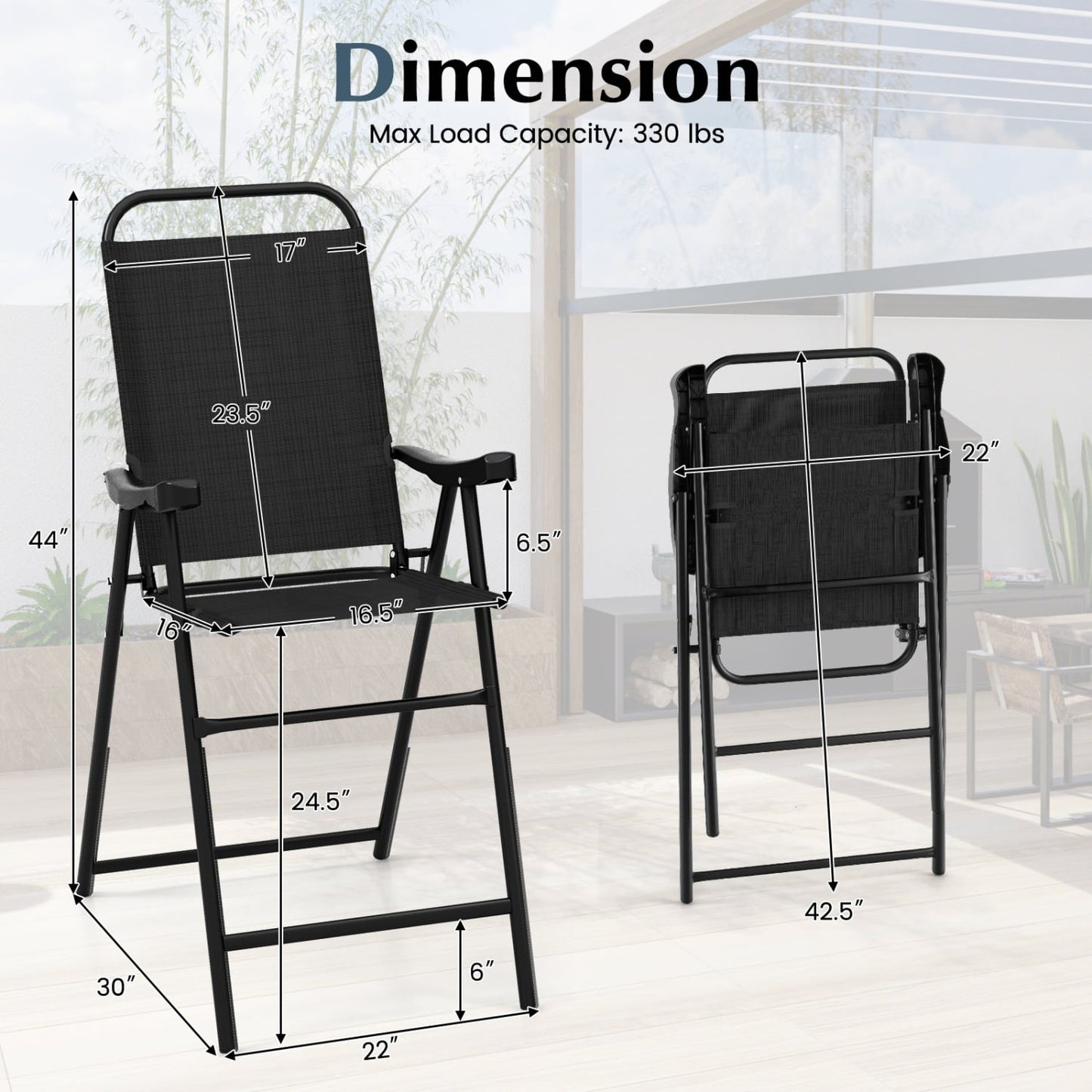 Tabouret de bar pliant pour patio, lot de 4, noir