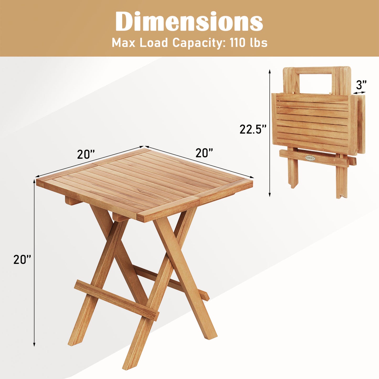 Patio Folding Side Table, X-Shaped Legs, Slatted Tabletop, Natural Patio Coffee Tables at Gallery Canada