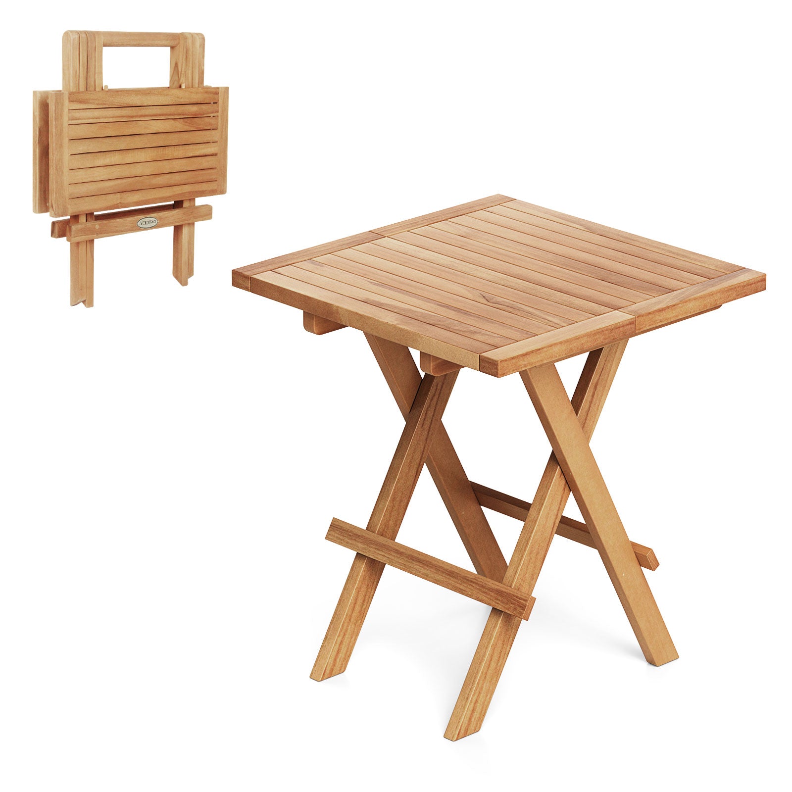 Patio Folding Side Table, X-Shaped Legs, Slatted Tabletop, Natural Patio Coffee Tables Natural at Gallery Canada