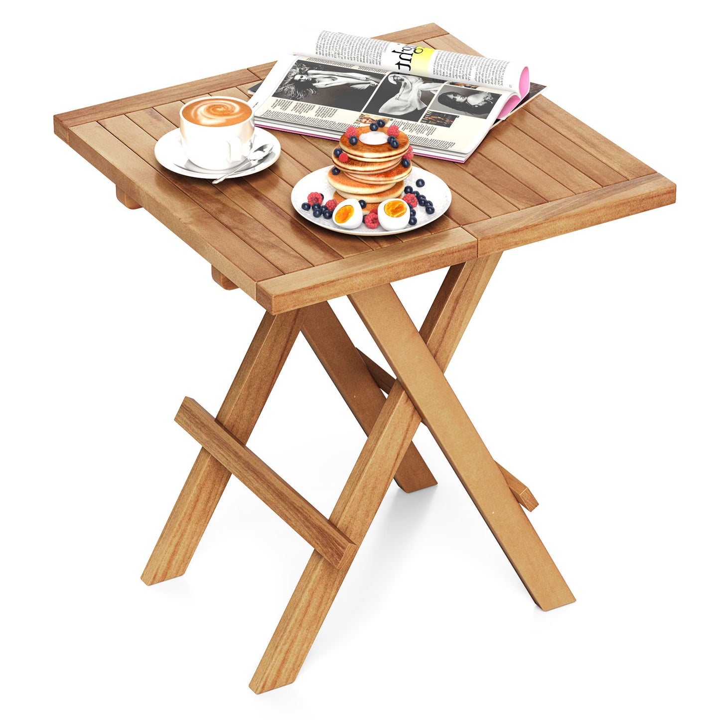 Patio Folding Side Table, X-Shaped Legs, Slatted Tabletop, Natural Patio Coffee Tables at Gallery Canada