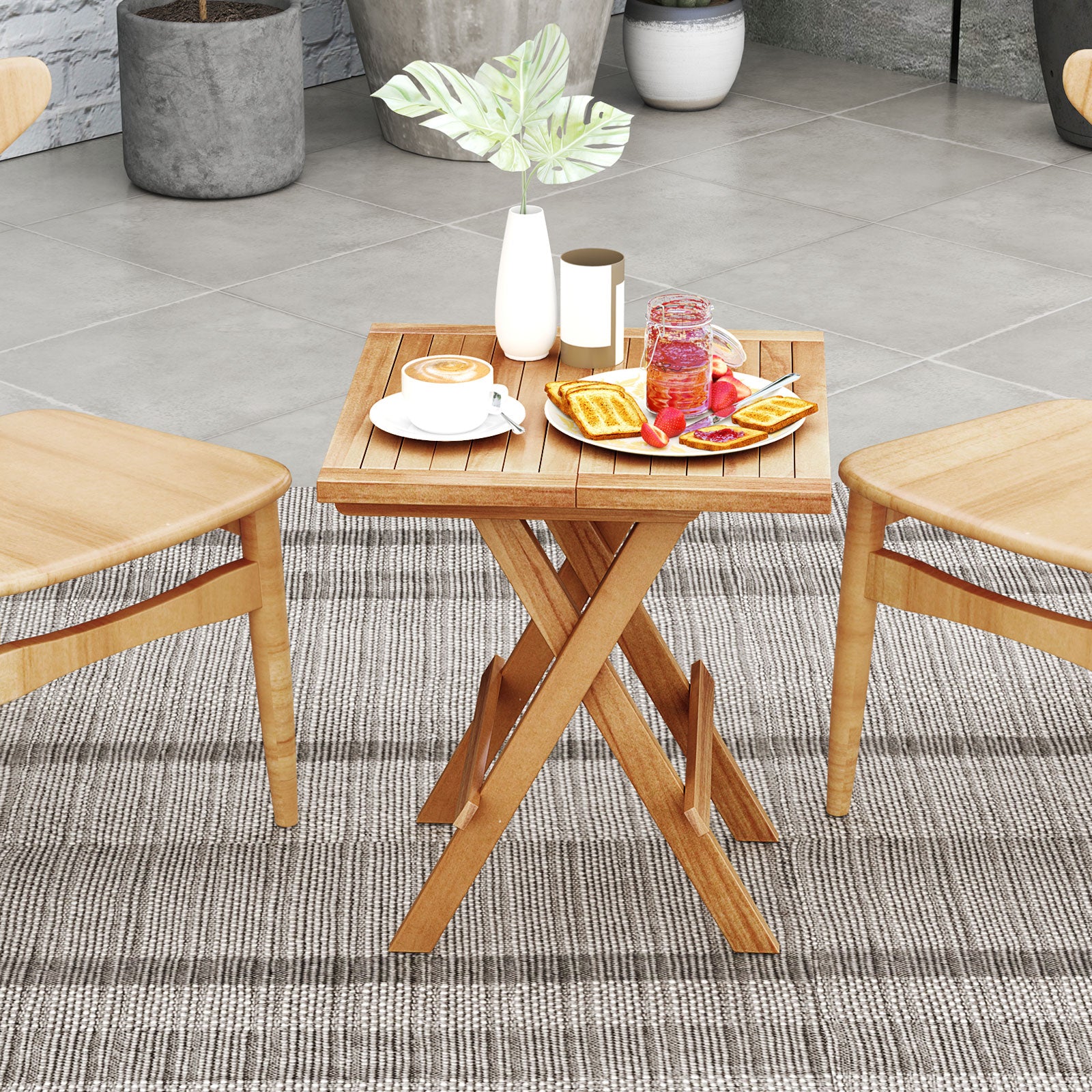 Patio Folding Side Table, X-Shaped Legs, Slatted Tabletop, Natural Patio Coffee Tables at Gallery Canada