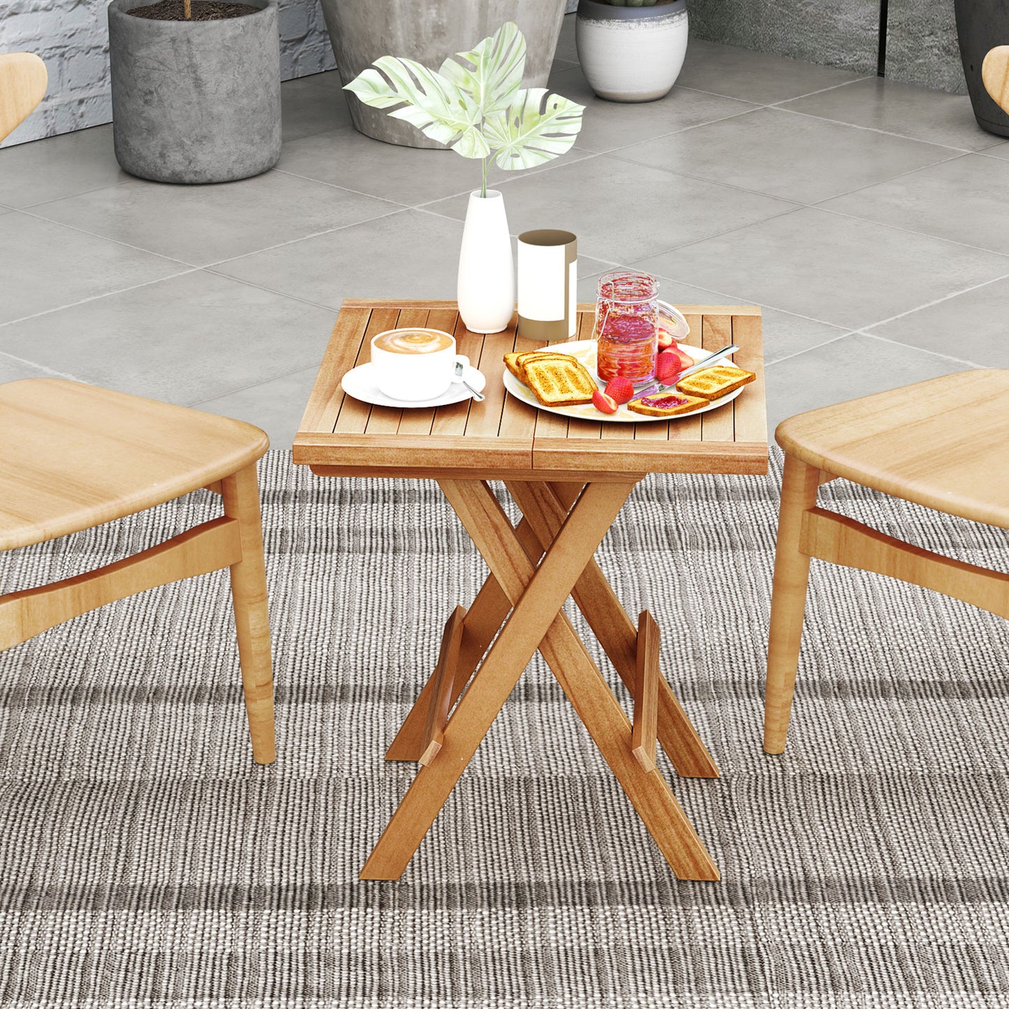 Patio Folding Side Table, X-Shaped Legs, Slatted Tabletop, Natural Patio Coffee Tables at Gallery Canada