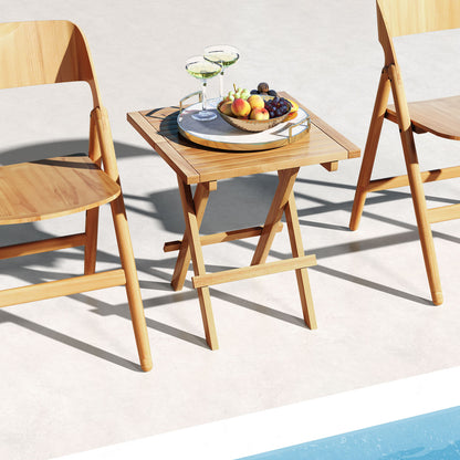 Patio Folding Side Table, X-Shaped Legs, Slatted Tabletop, Natural Patio Coffee Tables at Gallery Canada
