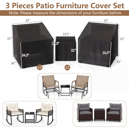Housse de mobilier de patio imperméable pour ensemble de bistrot de 3 pièces, noir
