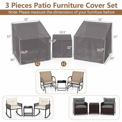 Outdoor Patio Furniture Covers, 3 Piece Bistro Set, Gray