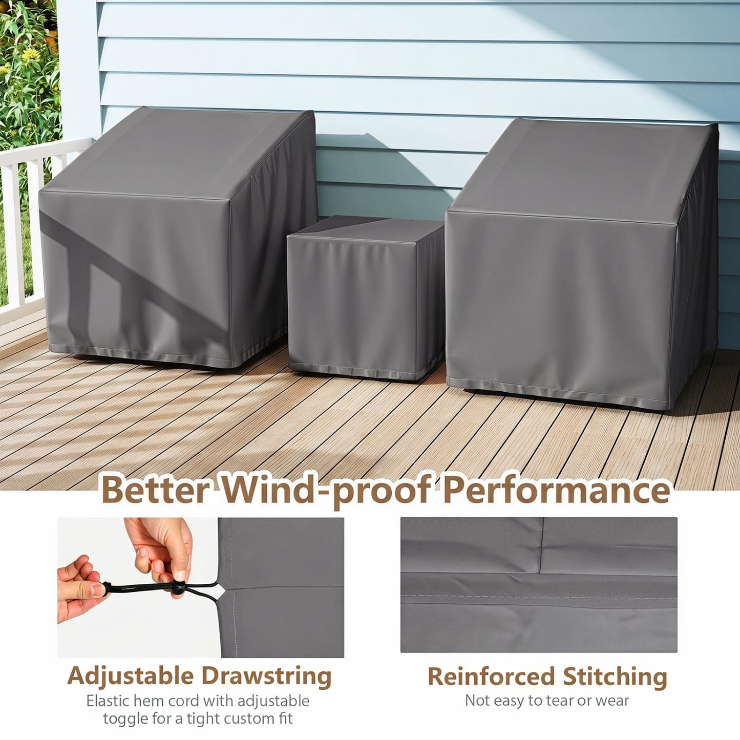 Outdoor Patio Furniture Covers, 3 Piece Bistro Set, Gray