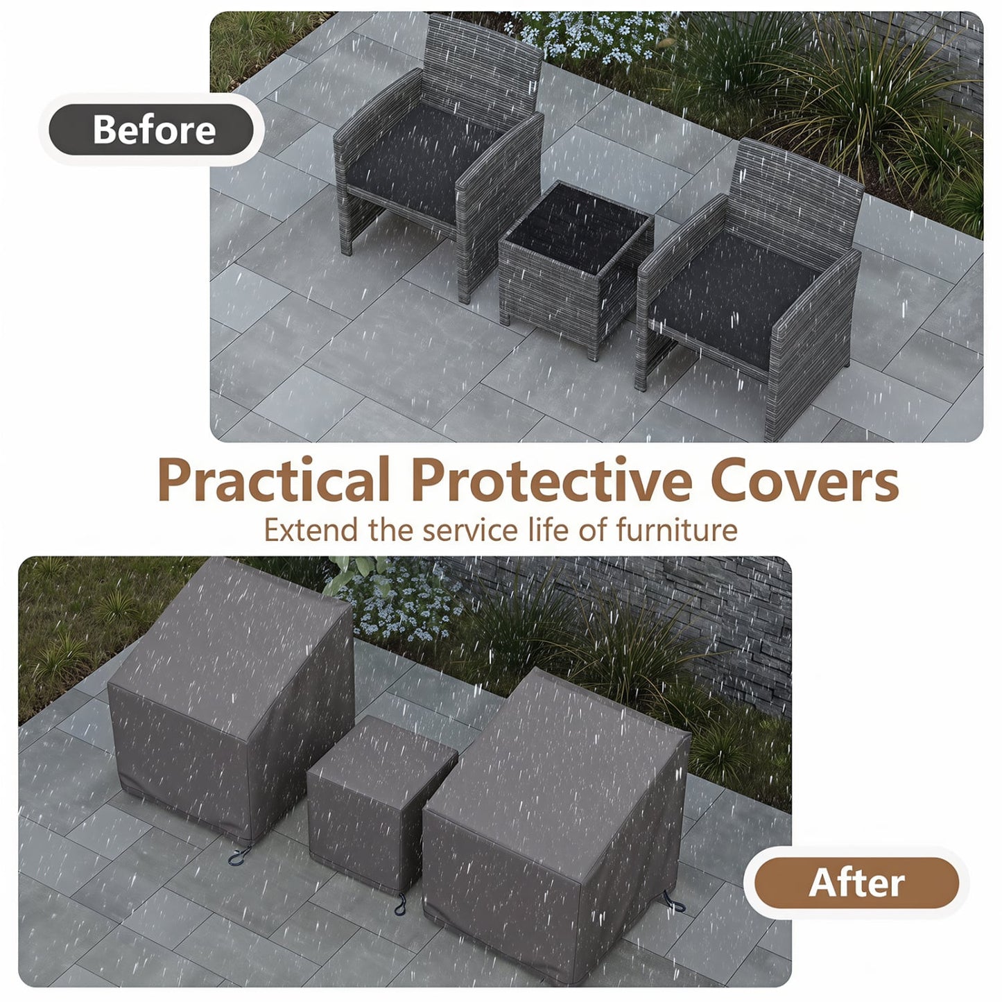 Outdoor Patio Furniture Covers, 3 Piece Bistro Set, Gray