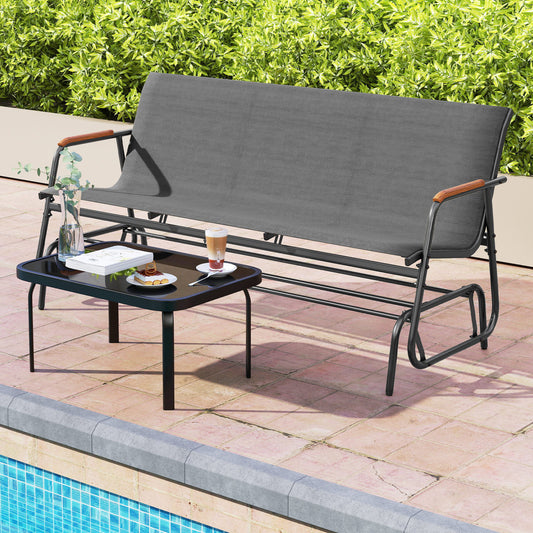 Patio Glider Bench, Curved Teak Armrests, Fabric Seat, 3 Person, Gray Patio Rocking Chairs & Gliders Gray at Gallery Canada