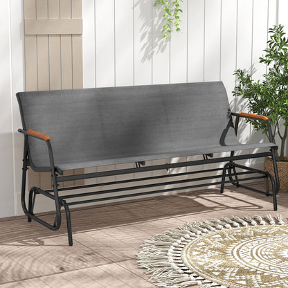 Patio Glider Bench, Curved Teak Armrests, Fabric Seat, 3 Person, Gray Patio Rocking Chairs & Gliders at Gallery Canada