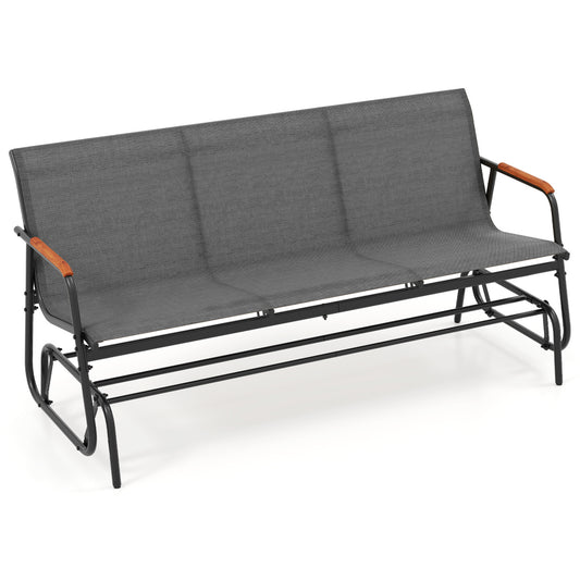 Patio Glider Bench, Curved Teak Armrests, Fabric Seat, 3 Person, Gray Patio Rocking Chairs & Gliders Gray at Gallery Canada
