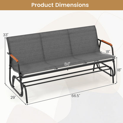 Patio Glider Bench, Curved Teak Armrests, Fabric Seat, 3 Person, Gray Patio Rocking Chairs & Gliders at Gallery Canada