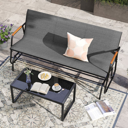 Patio Glider Bench, Curved Teak Armrests, Fabric Seat, 3 Person, Gray Patio Rocking Chairs & Gliders at Gallery Canada