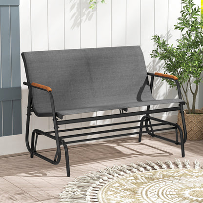Patio Glider Bench with Curved Teak Armrests and Breathable Fabric Seat for 2 People, Gray Patio Rocking Chairs & Gliders at Gallery Canada