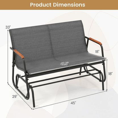 Patio Glider Bench with Curved Teak Armrests and Breathable Fabric Seat for 2 People, Gray Patio Rocking Chairs & Gliders at Gallery Canada