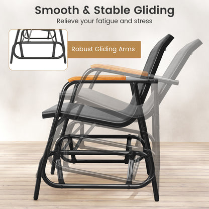 Patio Glider Bench with Curved Teak Armrests and Breathable Fabric Seat for 2 People, Gray Patio Rocking Chairs & Gliders at Gallery Canada